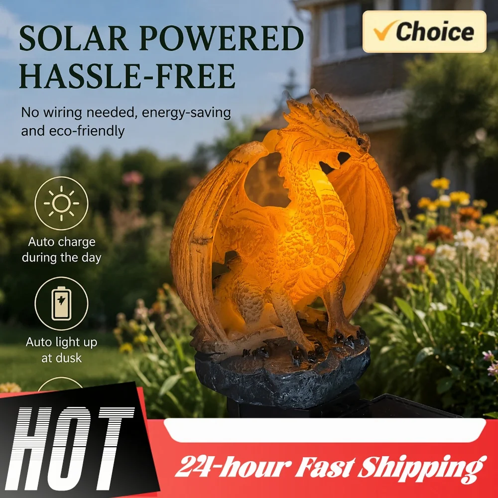 Lampe solaire de jardin en forme de dragon, en résine, écoénergétique, au design gothique unique, pour la décoration de la maison, de la cour, de la pelouse, du porche et du balcon.