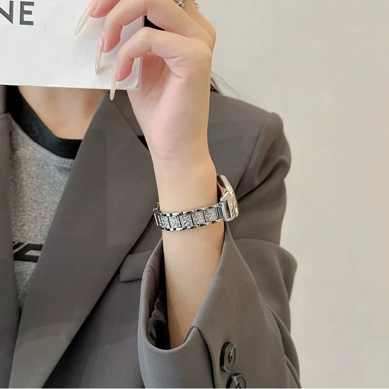 Diamond Metal Strap For Xiaomi Mi Band 10 9 8 Strap NFC Stainless Steel Correas For Mi Band 10 9 8 Smart Wristbands Accessories