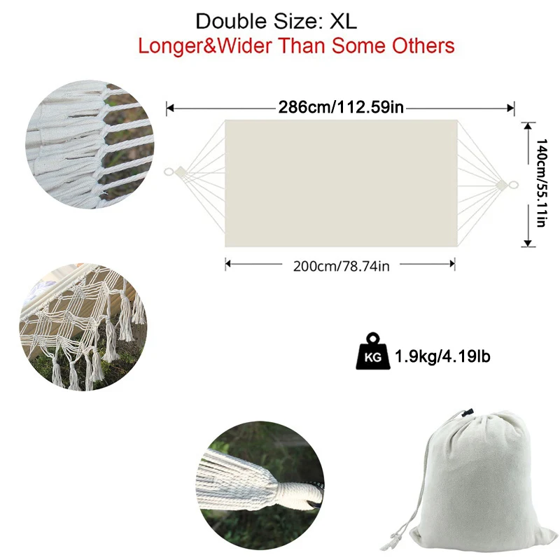 2 Person Maximum 200kg Hammock Large Brazilian Macrame Bohemia Tassel Hammock With Pillow Out/Indoor Hanging Hammock Swings