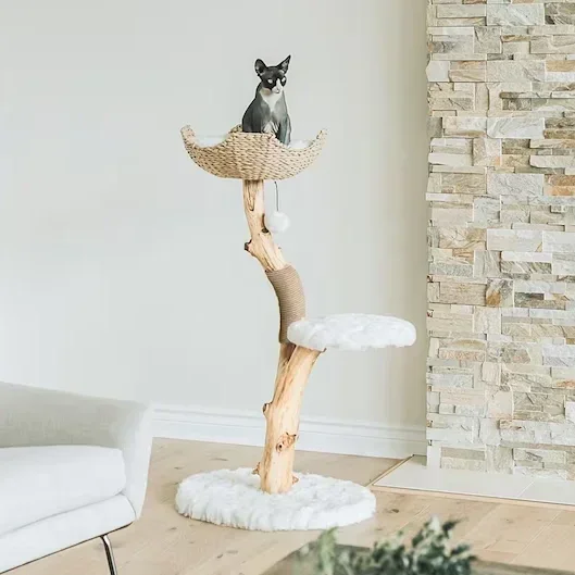 Modern Single Branch Cat Tower Sustainable Wood Cat Condo Climbing Furniture and Gift for Cat Lovers