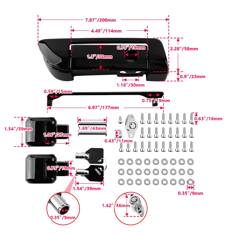Motorcycle Tour Pack Trunk Hinges Latch Lid Lock Keys Kits For Harley Touring Road Street Electra Glide FLHR FLHT FLHRC 2014-Up