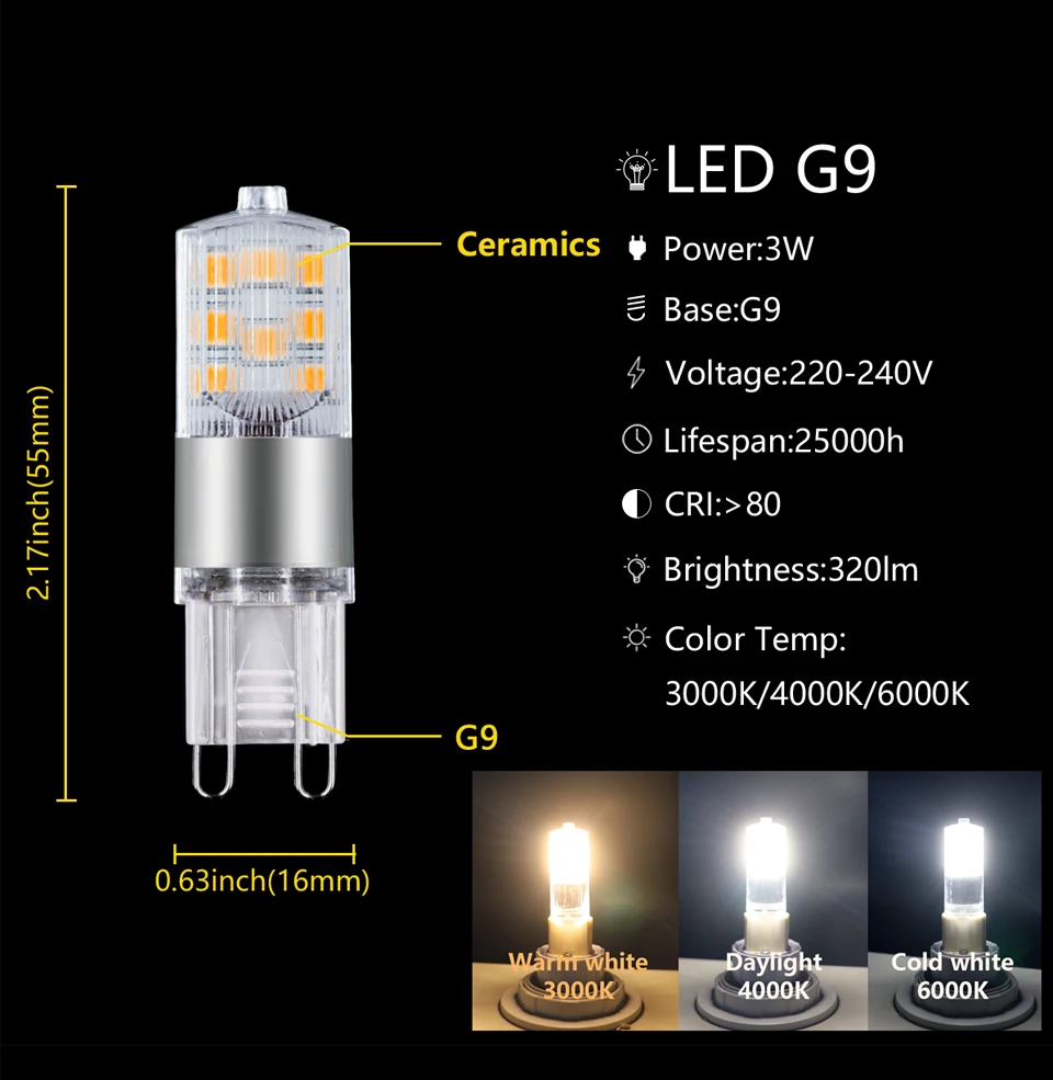 10 قطعة/الوحدة LED لمبة G9 Mini 3 واط AC220V خالية من الوميض الضوء الأبيض الدافئ يمكن أن تحل محل 20 واط 50 واط مصباح هالوجين مناسبة لمصابيح الكريستال
