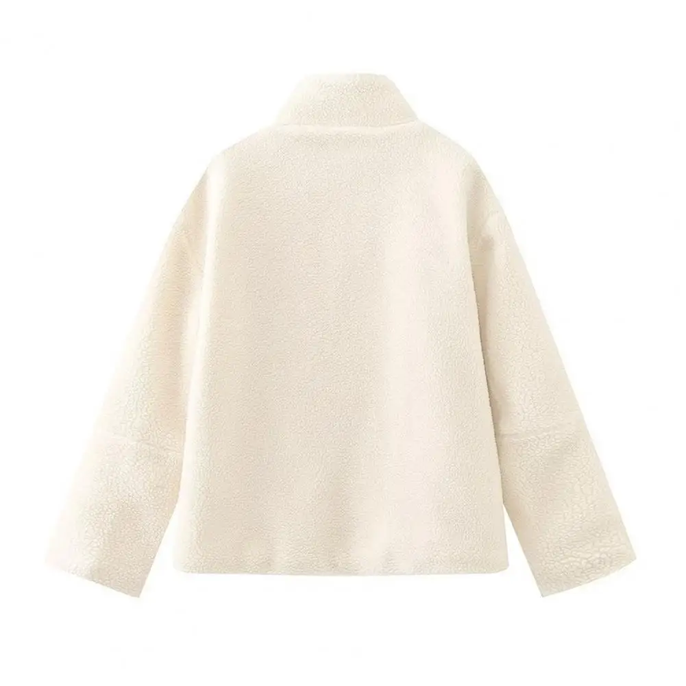 Winter Coat Cozy Sherpa Fleece Jacket with Zip Up Stand Collar Pockets for Women Warm Winter Outerwear Fall Coat Women Polyester