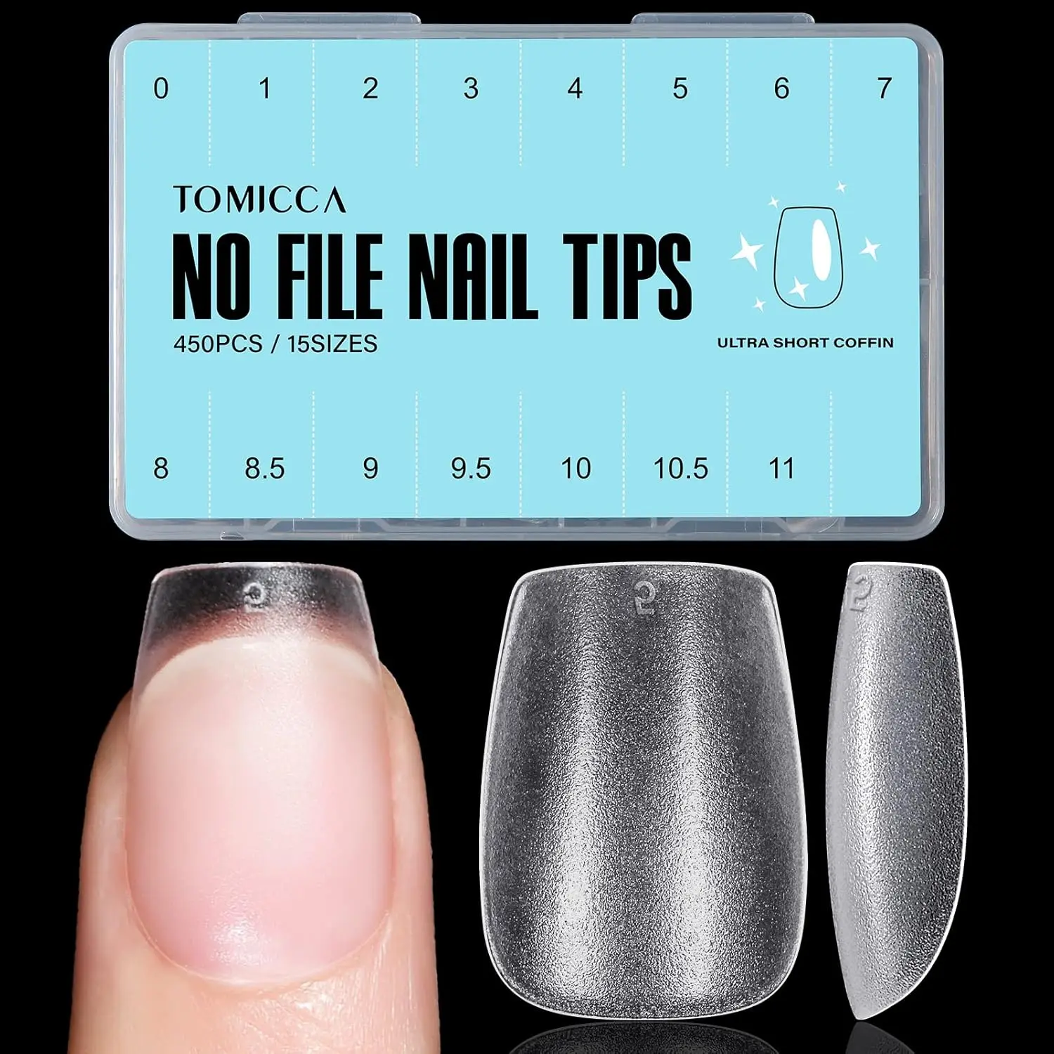 

Extra Short Coffin Nail Tips 450Pcs 15 Sizes Full Cover Gel Nails for Extension Manicure with Box