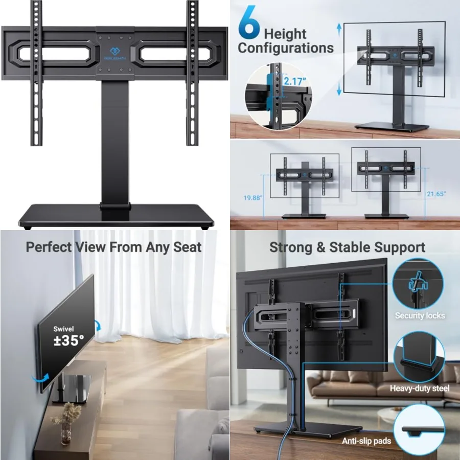 

Universal Swivel TV Stand Mount for 37-80 Inch LCD OLED Flat/Curved Screen TVs-Height Adjustable Table Top TV Stand/Base with Wire Management,VESA 600x400mm up to 99lbs