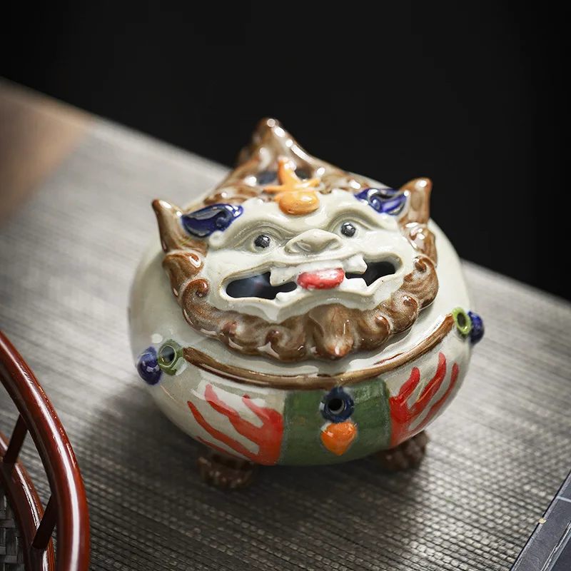 Colored Pottery Lion Dragon Plate Incense Stove Shiwan Ceramic Color Kiln Decoration Fragrance Stove Creative Home IncenseHolder