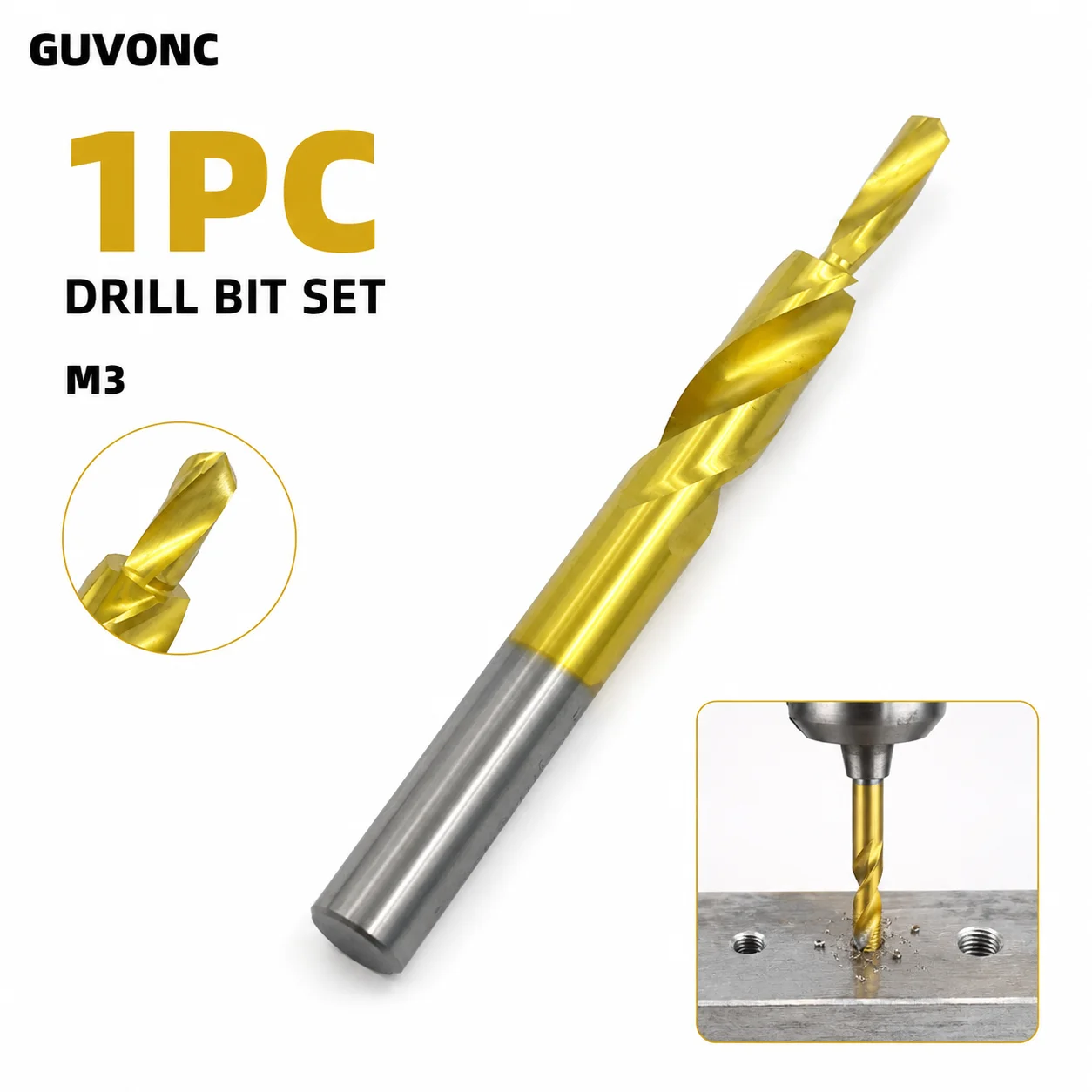 M3 Drill Tap Bit Titanium Coated HSS Compound Tap Drill Bit for Wood Metal Drilling Tapping