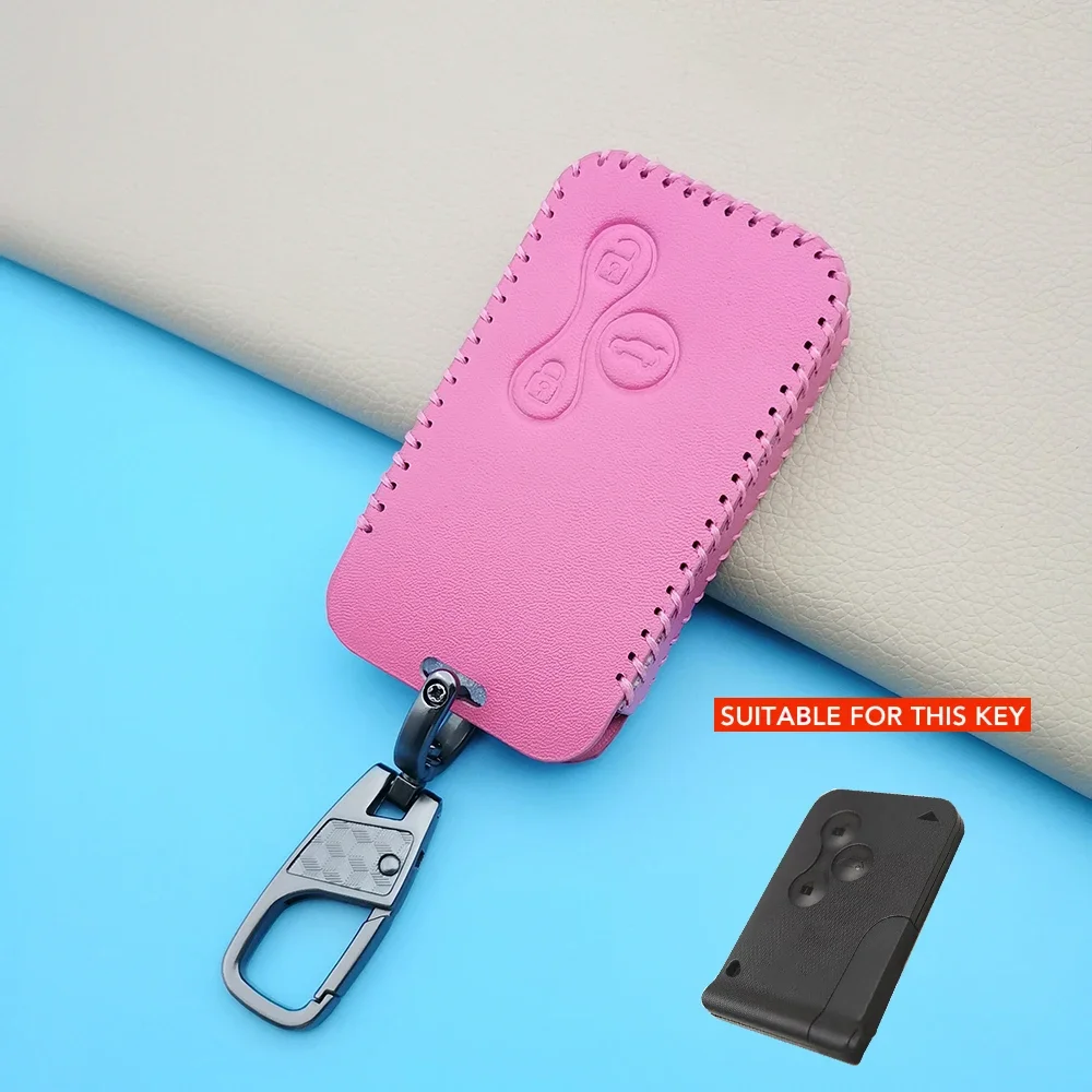 Leather Car Key Cover Case For Renault Clio Logan Megane 2 3 Koleos Scenic 3 Button Smart Card Skin Protector