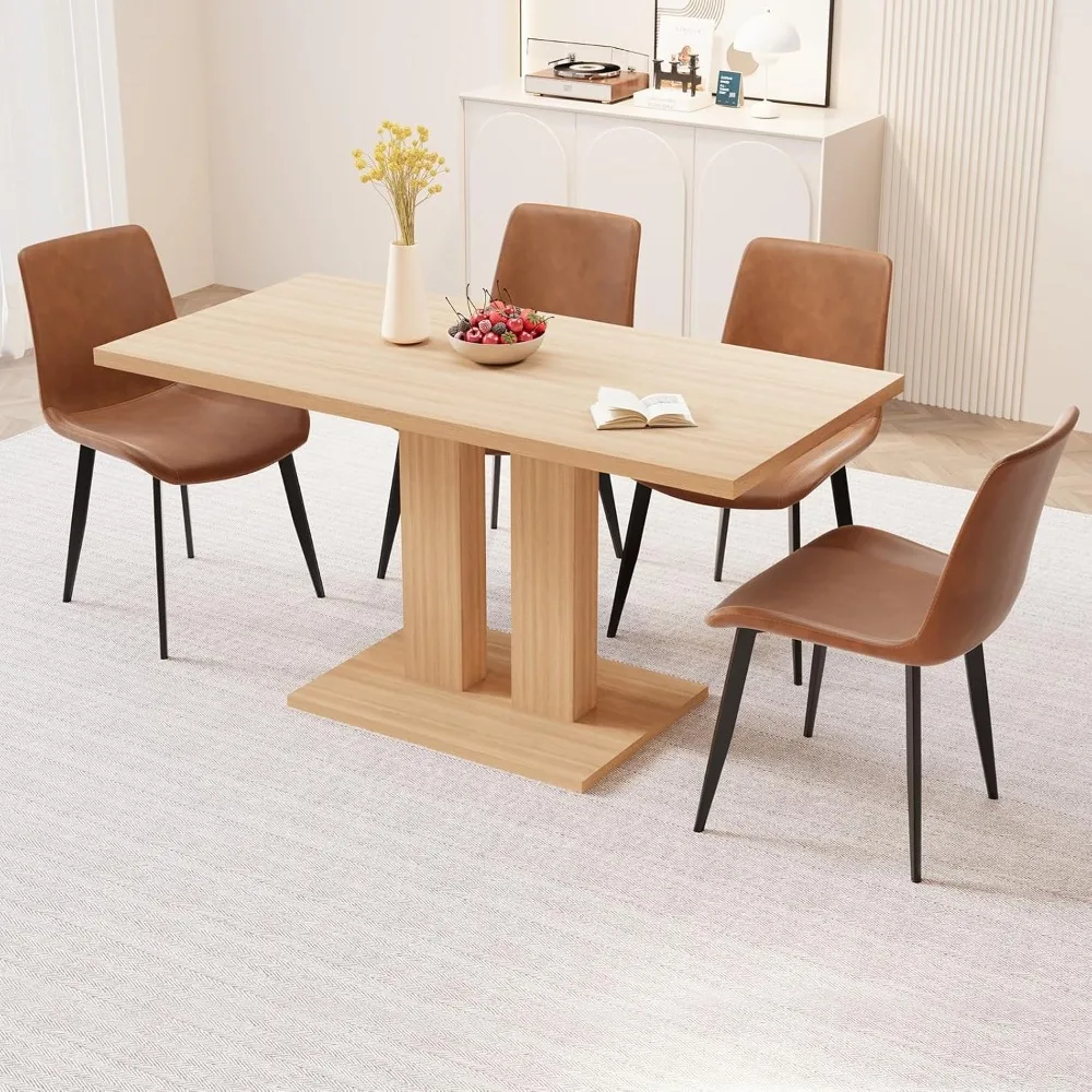 

Modern 46'' Kitchen Dining Table and Chairs, 5 Piece Rectangular Dining Table Set(Dining Table + 4 Brown Chairs)