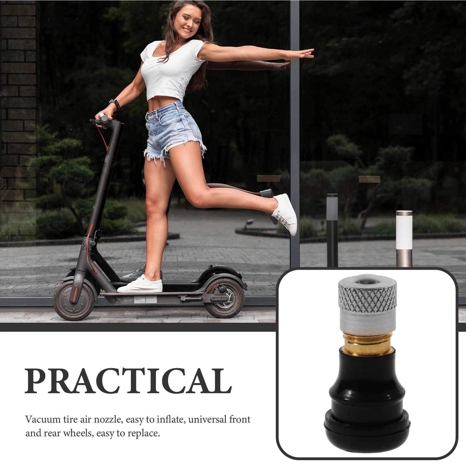 

Electric Scooter Vacuum Tire Valve Stem Valve Replacement Compatible for Aperture Below 9Mm Front Rear Wheel Tubeless Tire Part