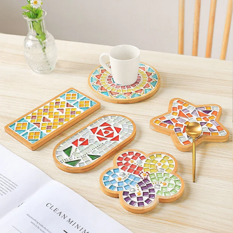 NEW DIY Mosaic Cup Mat Mosaic Glass Handicraft Handmade Coaster Handmake Accessories Bamboo Pad Early Education