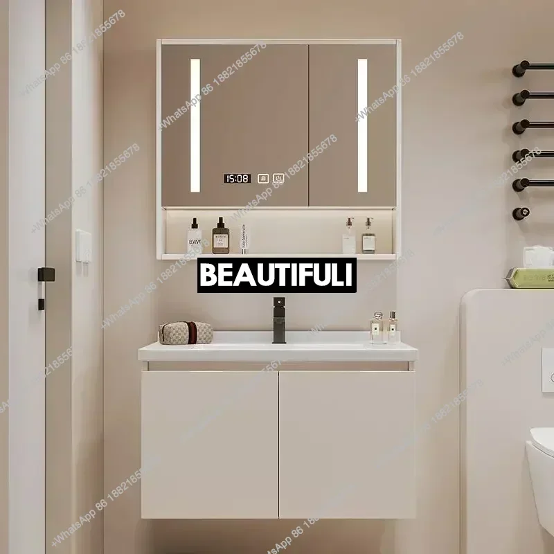 Z136White Display Bathroom Cabinets Integrated Ceramic Washbasin Wall Mirror Drawer Bathroom Cabinets Toilet  Furniture