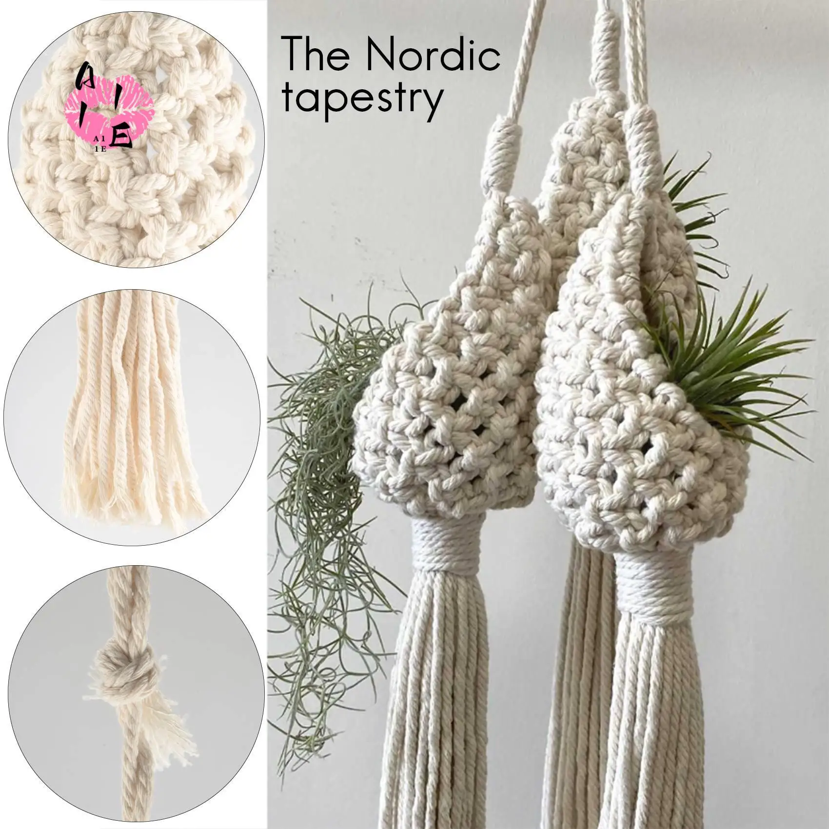 

A11E-Boho Macrame Air Plant Hanger Tillandsia Hanging Basket Rope Holder Flower Home Decor