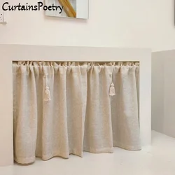 Short Curtains Cotton Linen Farmhouse Ready Made Window Valance Rod Pocket Cabinet Dustproof Curtain for Cafe Kitchen Home Decor