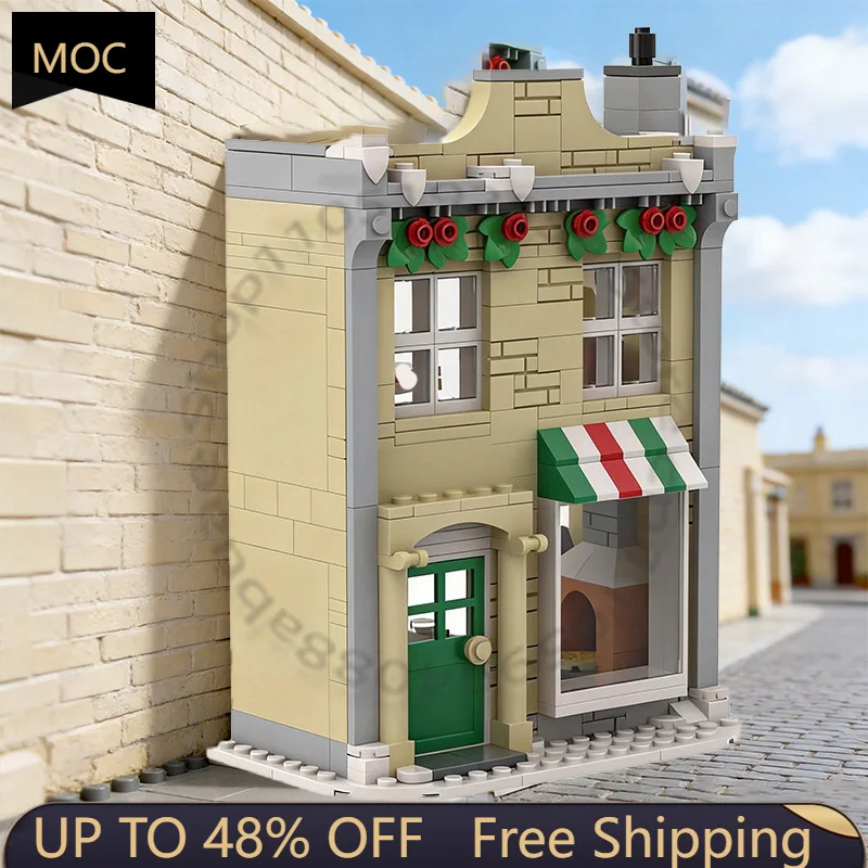 

390 деталей City Engineering W06 - Зимняя пиццерия MOC, модульный конструктор, креативный дизайн, игрушка для мальчиков, подарок на день рождения