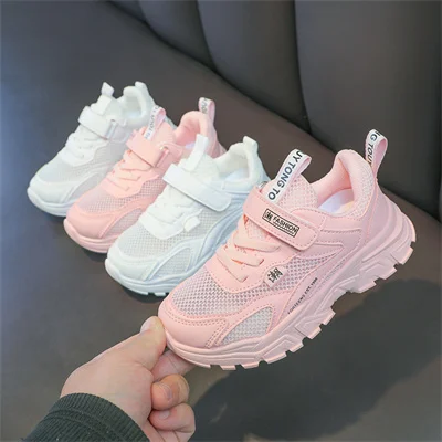 Children\'s fabric breathable comfortable soft sole white/pink casual shoes, students summer fashion sports casual white shoes