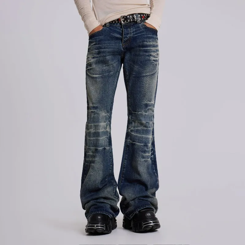 HOUZHOU Y2k Gothic Vintage Bootcut Jeans Man Women Harajuku American Retro Flared Denim Trousers Grunge Punk Hip Hop Streetwear