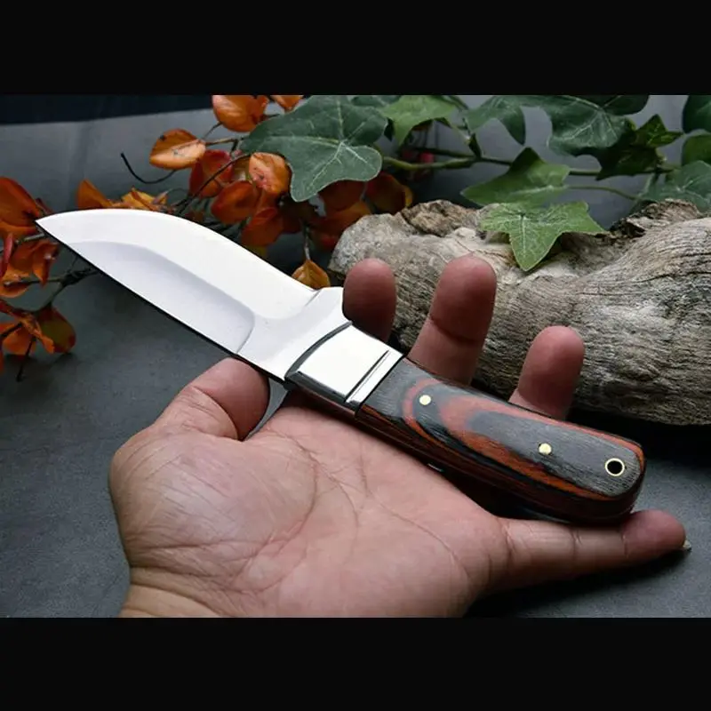 Outdoor straight knife, stainless steel blade, wooden handle with knife cover, travel camping tools, holiday gifts view 5