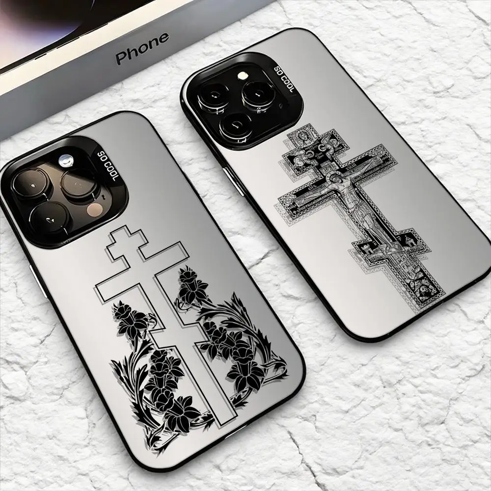 Funda de teléfono con icono de la cruz ortodoxa para iPhone 17 16 15 14 13 12 11 Pro Max Air Matte Laser Aurora Funda a prueba de golpes PIKPAKA