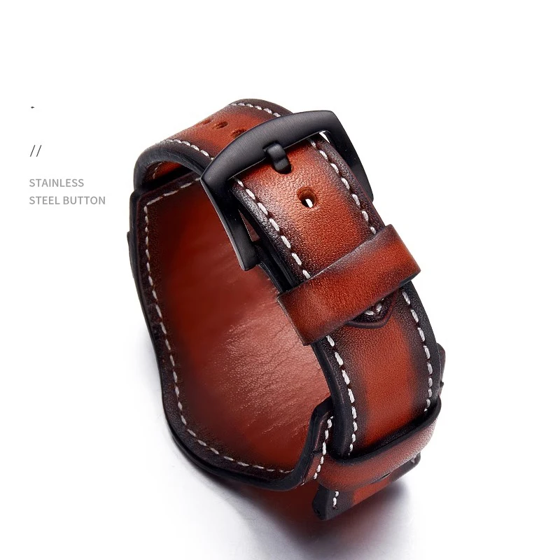 Leather Retro Strap Hand Brushed Watch Chain Base Style Leather Strap For Fossil Panerai Rolex Tudor Watch Accessories 18 20 22