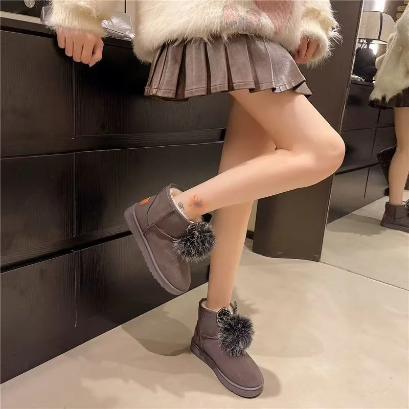 

New Women's Cute Warm Ankle Boots, Women's Outdoor Thick Bottom Snow Boots, Fur Bow Cotton Shoes, Plush Boots 2025