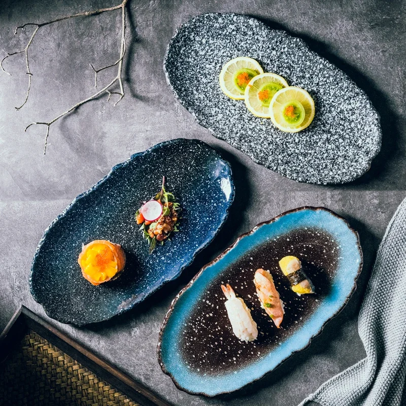 LingAo    Ceramic oval plate, sushi plate, suitable for home dining