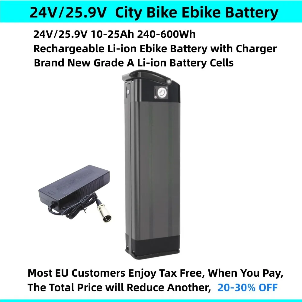 Silver Fish Ebike Battery 24V 25.9V 10Ah 12Ah 15Ah 20Ah for Phylion XH259-10J City Bike Folding Bike Li-ion Battery with Charger