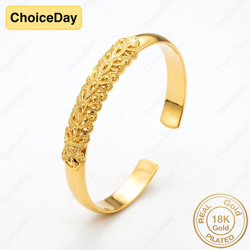 18K Gold Plated Elegant Peacock Opening Screen Bracelet Bangles for Women Fashion Party Wedding Accessories Jewelry Gift