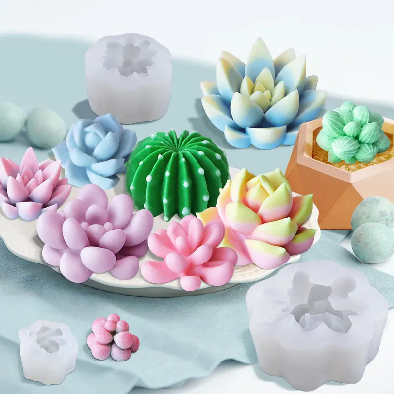 1PC DIY Succulent Silicone Candle Molds 3D Cactus Flower Plants Casting Mould for DIY Candle Fondant Soap Epoxy Resin Crafts