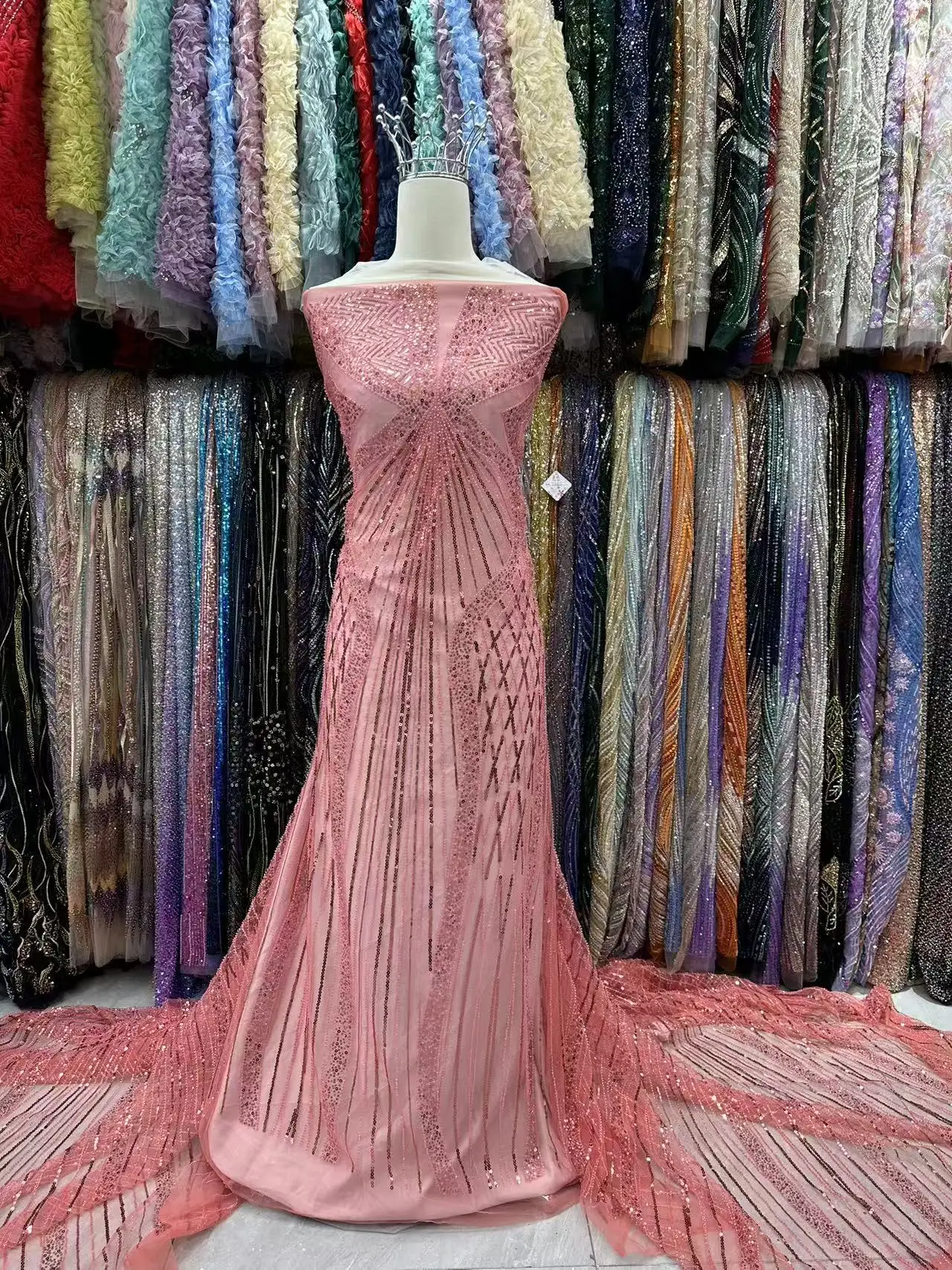 

Африканское кружево 2026: высококачественная ткань с бисером и пайетками, 5 ярдов, для вечерних платьев