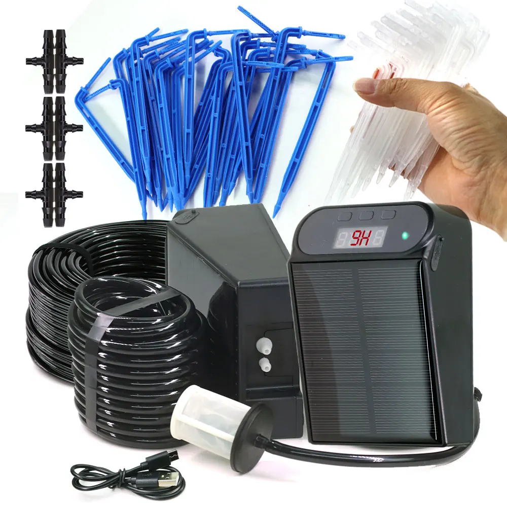 Mini Solar Powered Timer Watering System Home Garden Automatic Irrigation Kit for Balcony Potted Plants Smart Drip Equipment