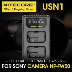 NITECORE USN1 intelligent Camera Charger Digital Dual Slot USB for Sony NP-FW50 Camera Battery For a6000 a6500 a7 DSC-RXI0 lll