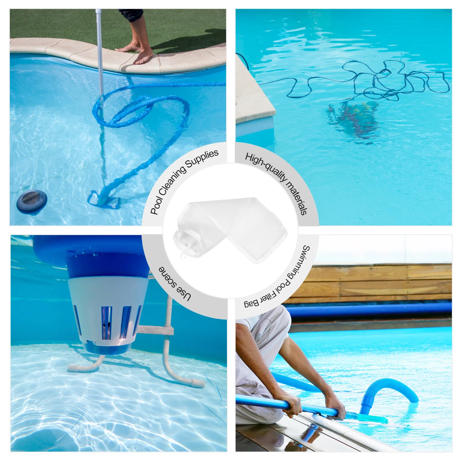 

2pcs Filter Bag 60Μm Reusable Lightweight Compact Swimming Cleaning Net Bag Filter Pouch For Pool Pool Cleaning Supplies