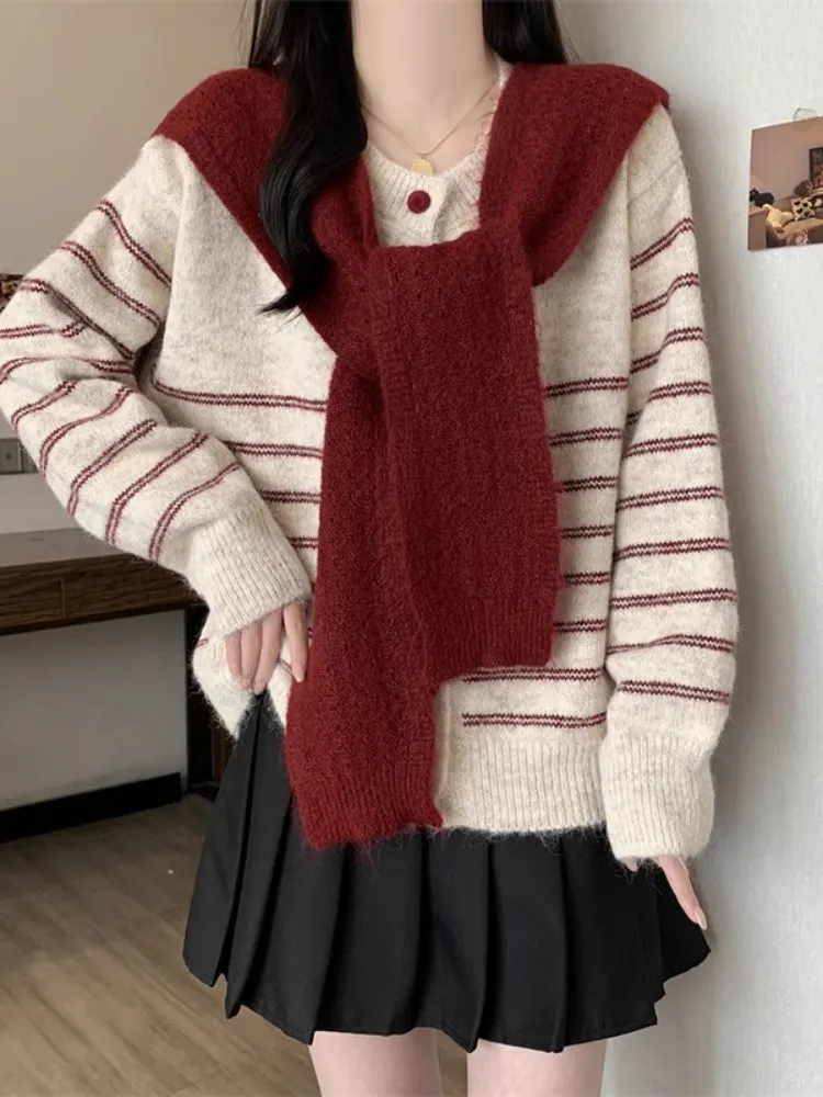 

Мягкий полосатый вязаный открытый кардиган, свитер, женский весенне-осенний модный универсальный высококачественный лоскутный топ