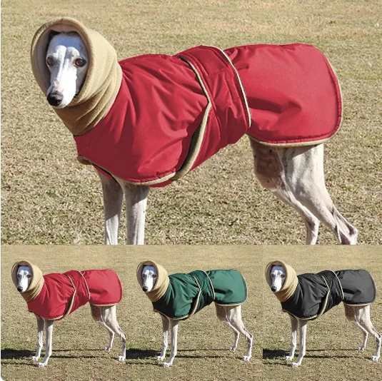 

Winter Dog Clothes Warm Waterproof Thick Dog Jacket Clothing Red Black Dog Coat with Leash Hole for Medium Large Dogs Greyhound