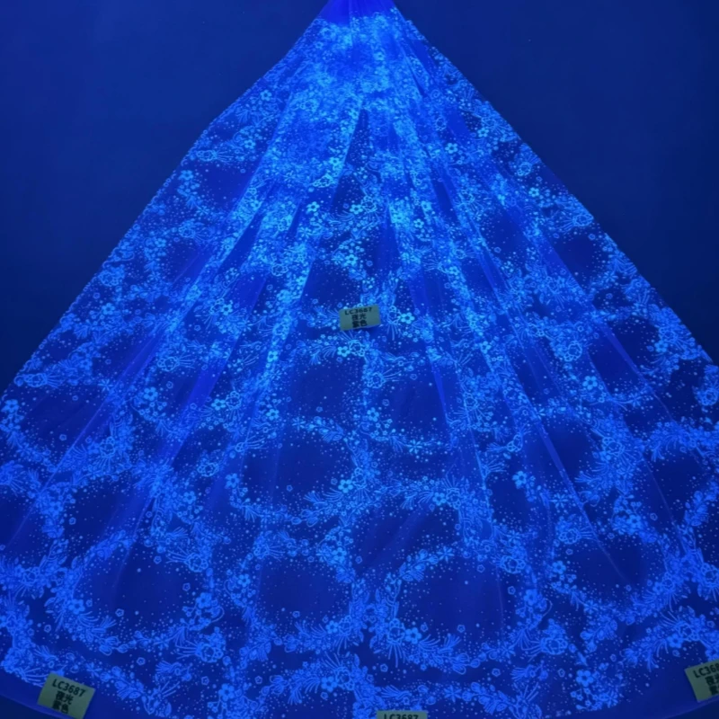 10 Yards Light Purple Africa Noctilucent Tulle Lace Fabric High Quality Fashion Gold Glue Glitter Net Lace Beads Sequin For Part