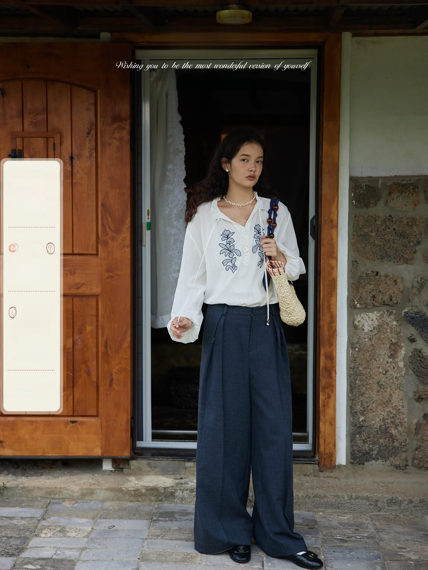 

ORWhite Vintage Sle Long Sve White irt Women's Embroidery Ruffle Trim Commute Top Cotton Pure Comfortable Fit V-Ne