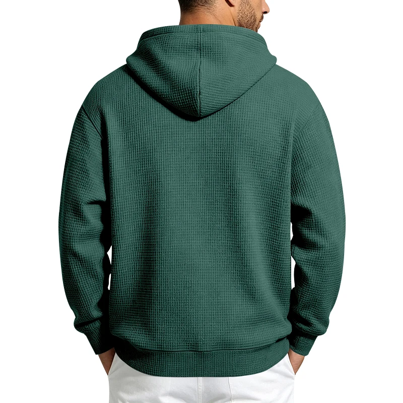 Herren Frühling und Herbst Einteiliger Waffel-Strick 1/4 Reißverschluss Lässiger Loser Kapuzenpullover, Geeignet für den Täglichen Gebrauch – Detail 29