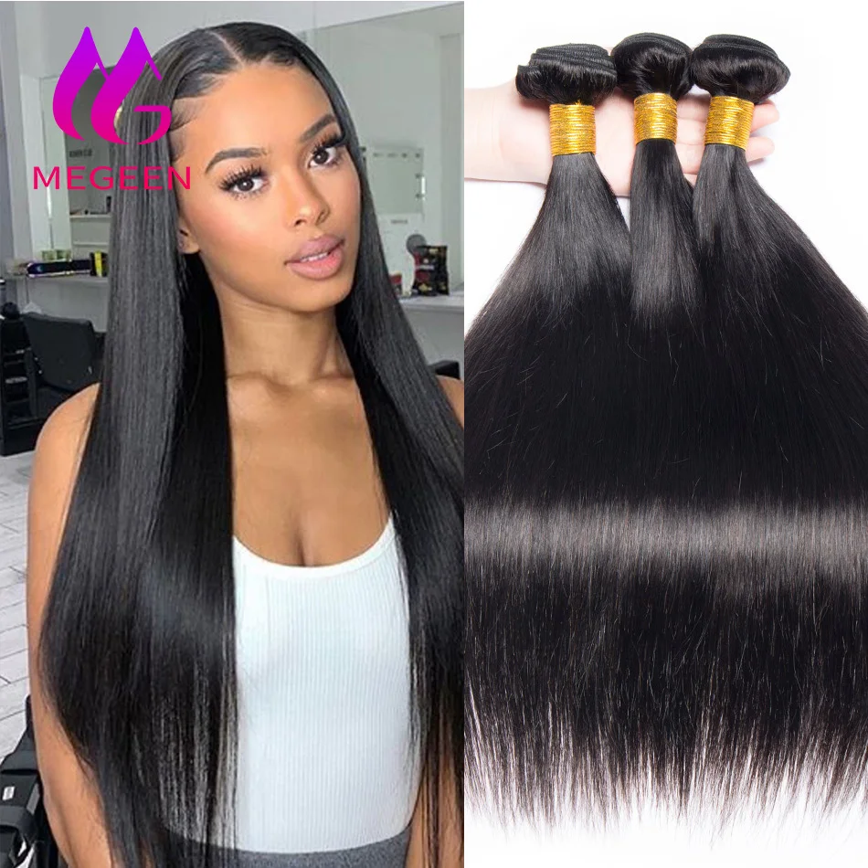 

Megeen 30-дюймовые Remy 100% человеческие волосы для наращивания, бразильские волосы, прямые волосы 1/3/4, искусственные волосы с двойным переплетением для женщин