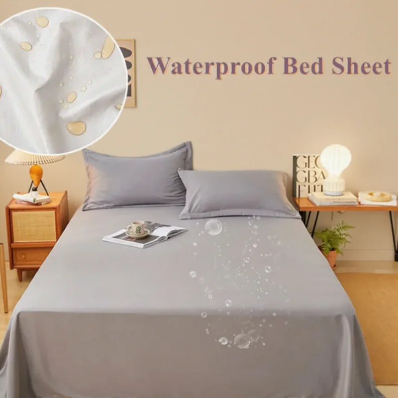 1pc Waterproof Bed Flat Sheet Solid Color Raw Cotton Anti-mites Anti-bacterial Queen King Size Bedsheet No Pillowcase