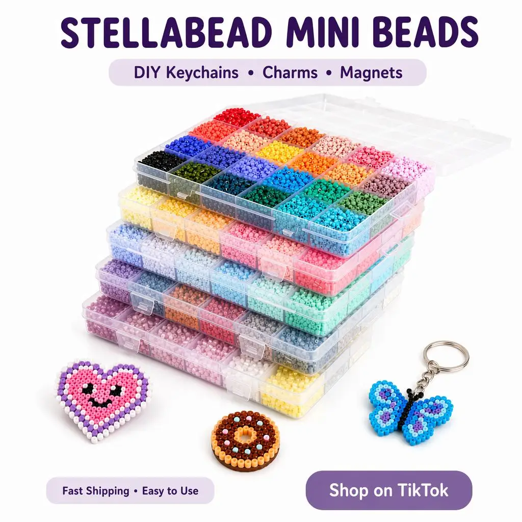 stellabead-デラックス-ビーズキット-—-26mm-パーラービーズセット、ペグボード、ピンセット、アイロン掛け布、色分けトレイ