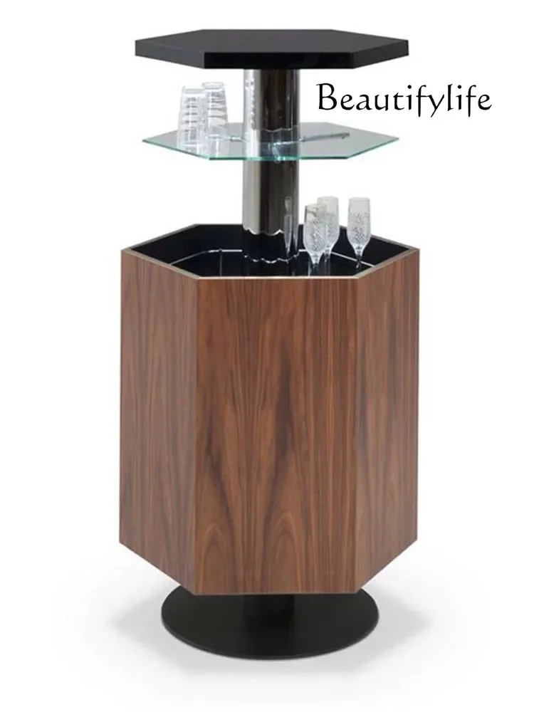 Automatic lift dining side modern minimalist solid wood paint lift wine cabinet bar locker