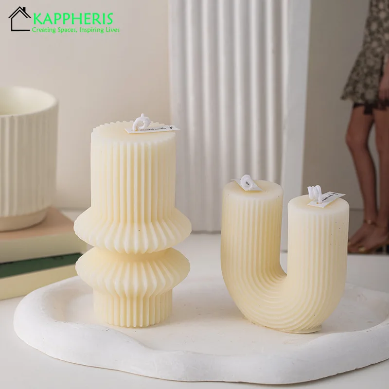 U Shaped Candle Scented Candles Ribbed Aesthetic Home Decorative Candles Smokeless Personalized Candles Guest Gift Lot