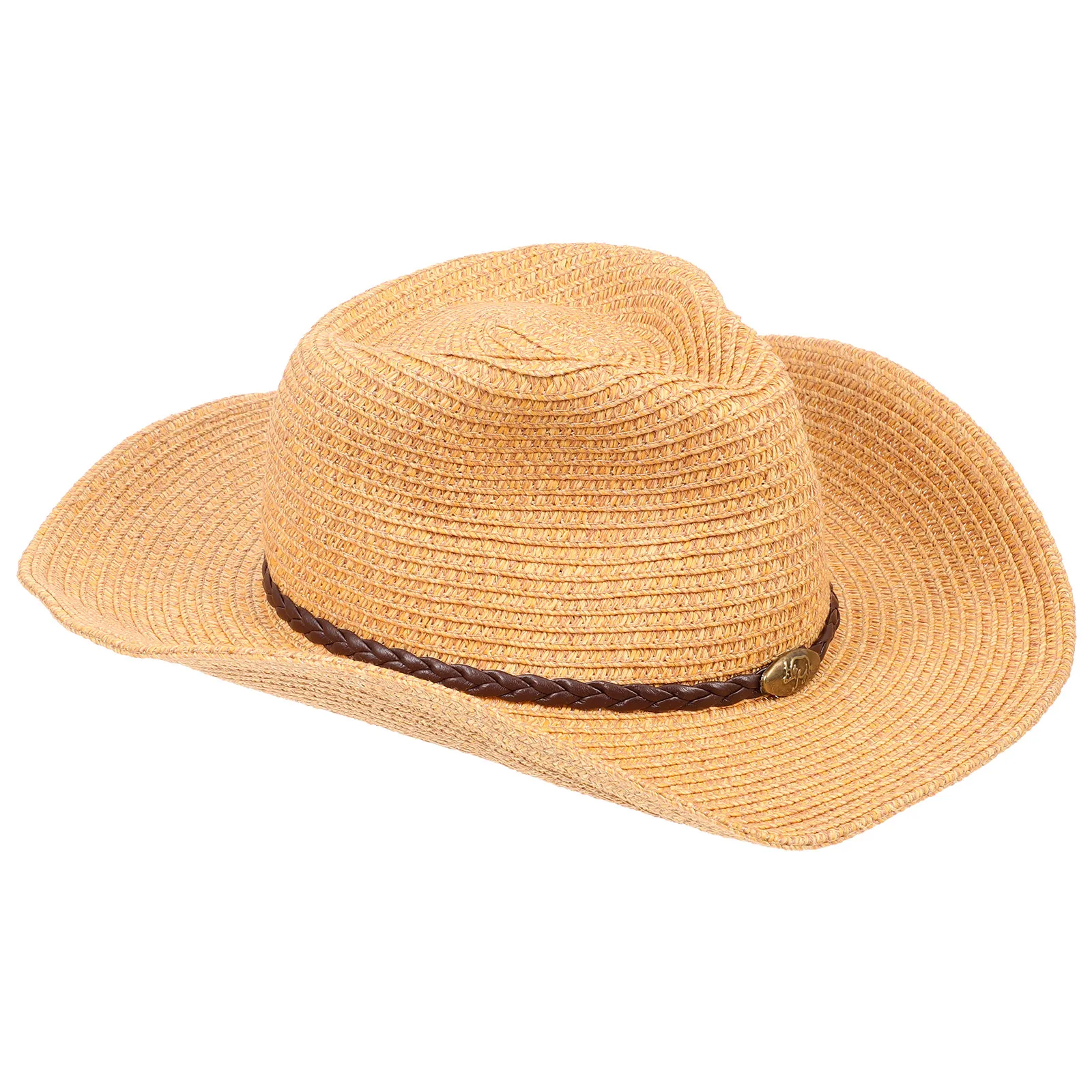 

Straw Cowboy Hat Wide Brim High-Grade Straw Material Soft Comfortable Western Style Sun Shading Hat for Adults Party Cosplay
