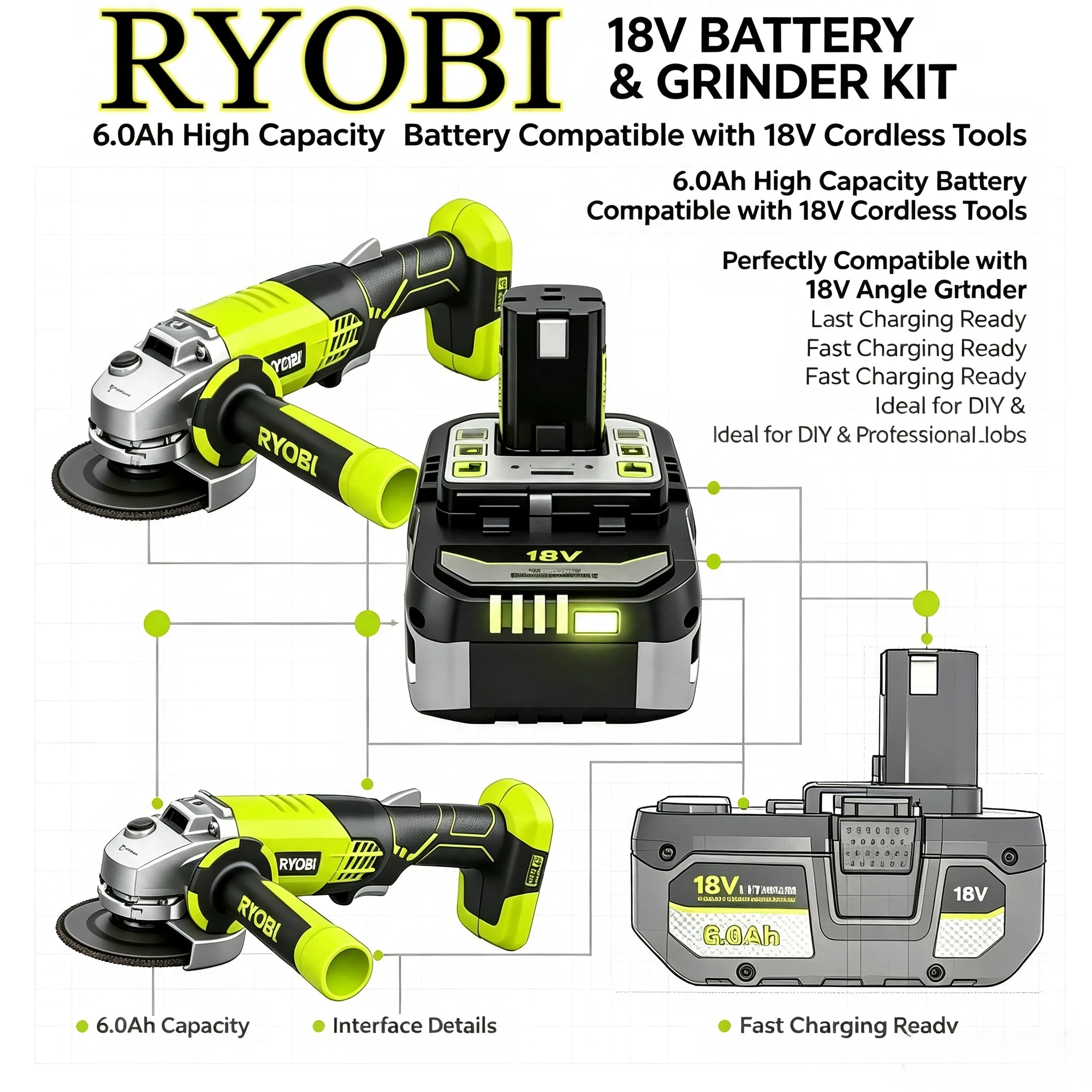 RYOBI One+ 18V 6.0Ah 8.0Ah Lithium Battery P108 RB18L60 RB18L80 Stable Voltage Replacement Battery For Electric Leaf Blower