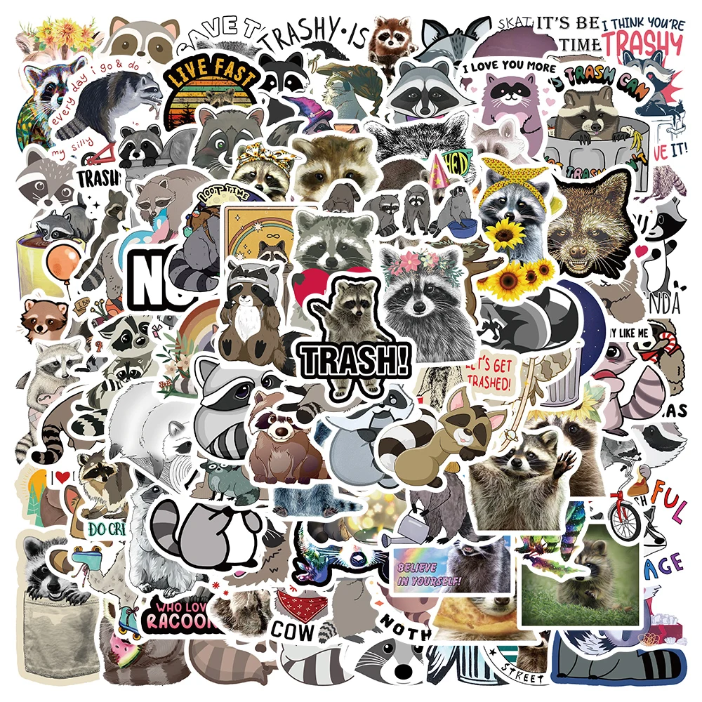 50/100pcs Cartoon Animal Raccoon Cute Stickers Laptop Guitar Luggage Phone Stationery Scrapbook Decals Kid Gifts Toys