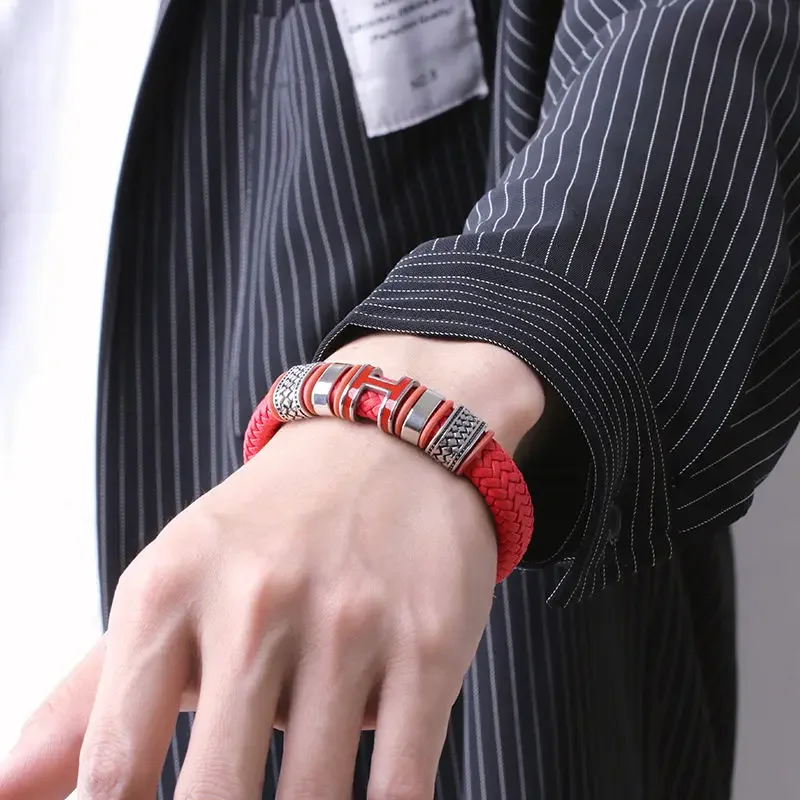 New Year of The Dragon High-grade Red Rope Bracelet Men's Passepartout Good Lucky Beads Woven Leather Rope Loong Safe Gifts Tide