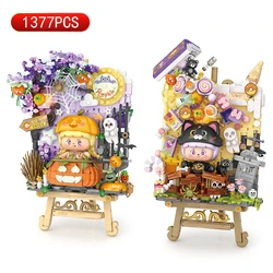 LOZ Mini Creative Pumpkin Fluorescence Easel Building Blocks Halloween Kitty Puzzle Assembly Toy Bricks Children Christmas Gifts