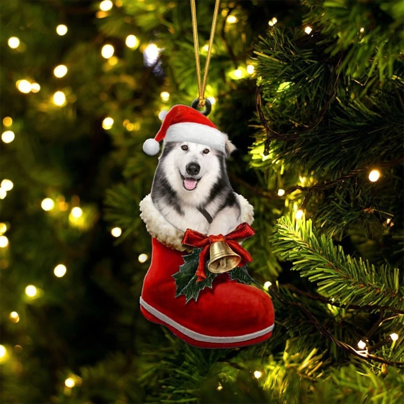 Flat Dog Sock Acrylic Flat Decoration Lovely Pendant Decoration Christmas Ornaments Decor for Holiday Tree