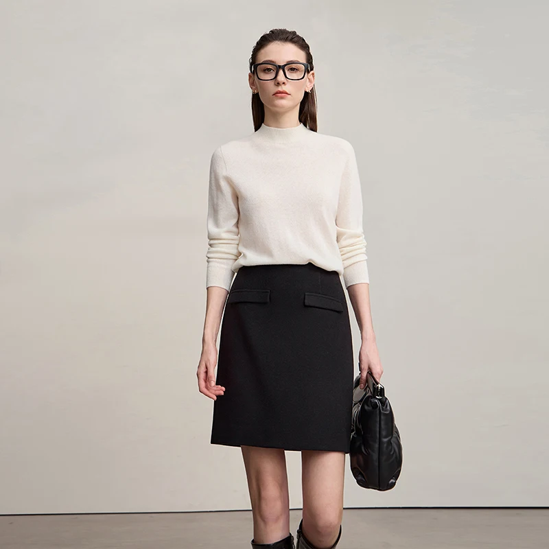 AMII Rechte Minirok 2025 Winter Nieuwe Elegante Commuter Korte Rokken Voor Vrouwen Effen Kleur Veelzijdige Dameskleding 12544004